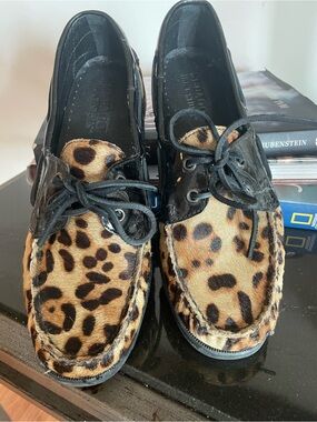 Women’s Sebago Dockers Leopard Print Boat Shoes - Black & Tan Size 10